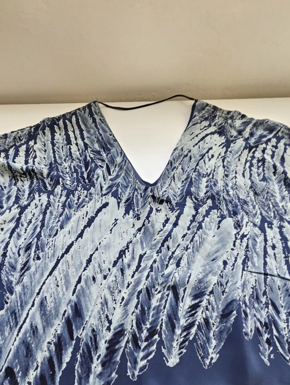 Ramona Larue Silk Blue Colorway Scrunch Shoulder V-Neck Caftan Dress